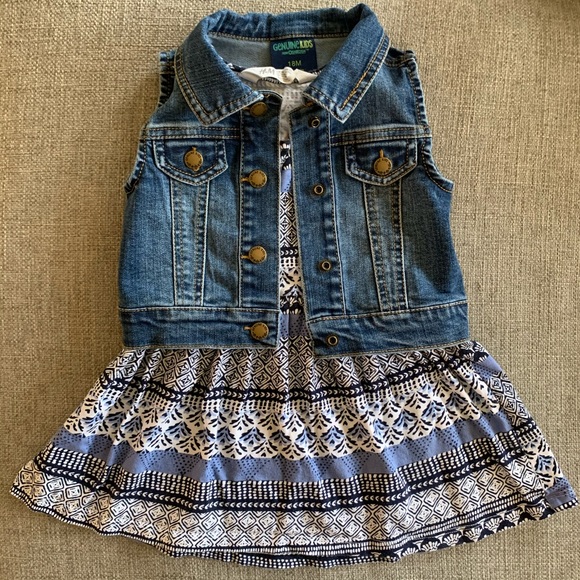 H&M Print Dress with Denim Vest - Picture 1 of 4
